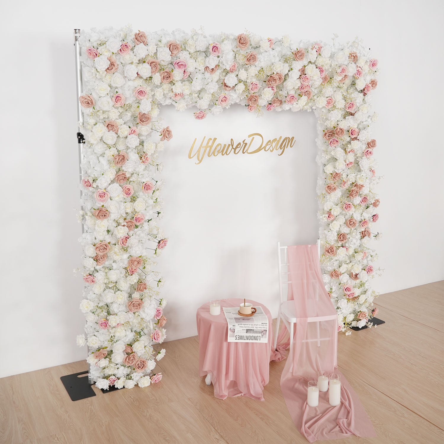 Uflower Pink Khaki Rose Wedding Background Flower Arrangement Arch Decoration
